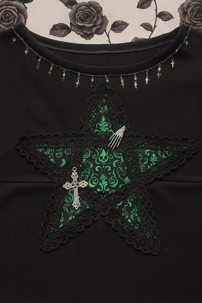 Gotycka Tunika „Pentagram Czaszek” – unikat ręcznie zdobiony ROZMIAR S/M