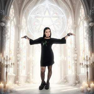 Gotycka Tunika „Pentagram Czaszek” – unikat ręcznie zdobiony ROZMIAR S/M